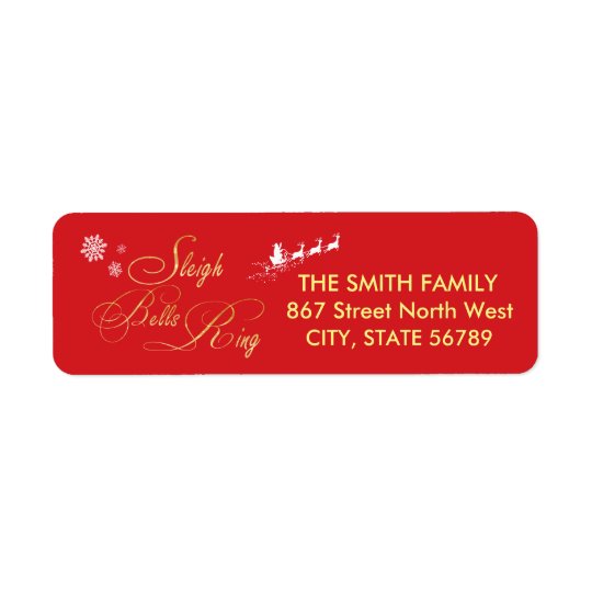 Sleigh Bells Ring Santa Snowflake Red Christmas Return Address Label