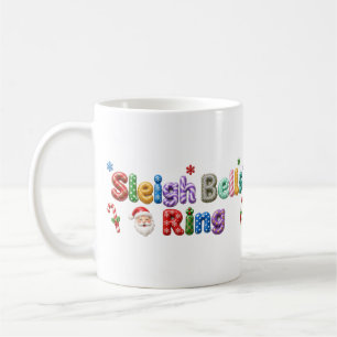 Sleigh Bells Ring Silver Tinsel Candy Cane Coffee Mug
