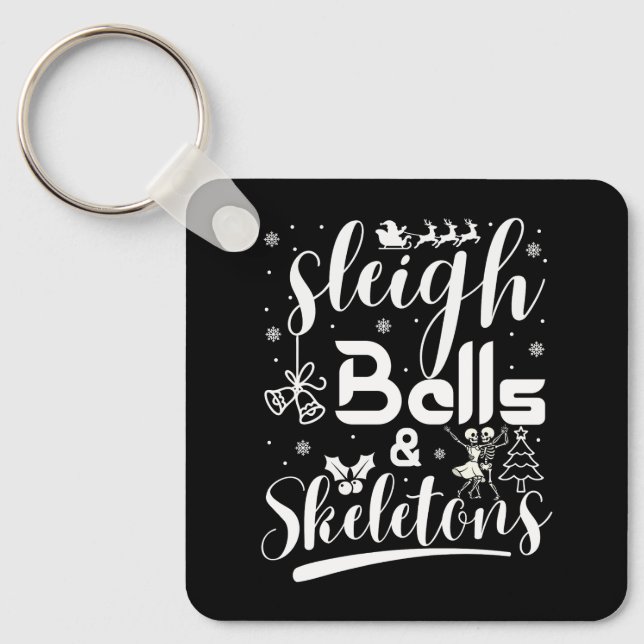 Sleigh bells & skeletons dancing funny christmas keychain (Front)