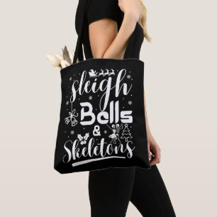 Sleigh bells & skeletons dancing funny christmas tote bag