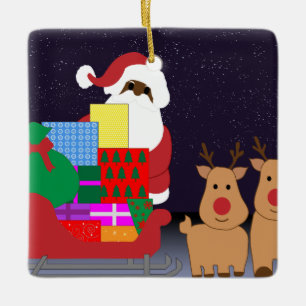 sleigh black santa ceramic ornament