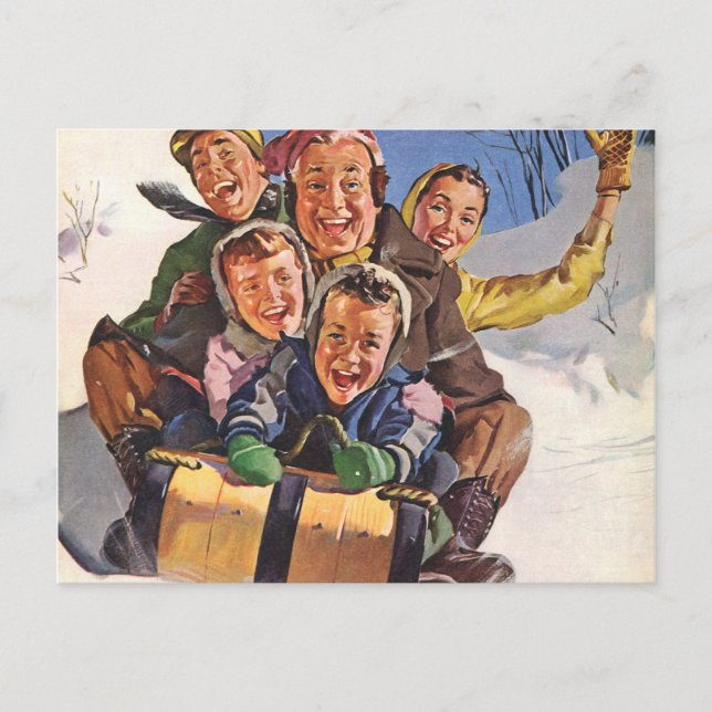 Sleigh Christmas Snow Fun Holiday Postcard (Front)