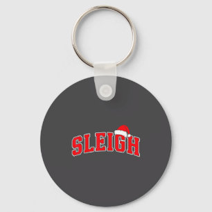 Sleigh Christmas Varsity Text With Santa Hat Famil Keychain