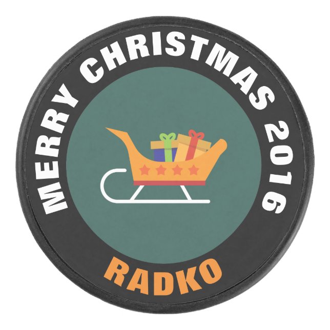 Sleigh de Noël avec paquets Hockey Puck (Devant)