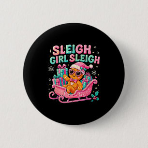 Sleigh Girl Cute Gingerbread Christmas Art  2 Inch Round Button