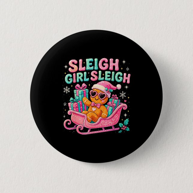 Sleigh Girl Cute Gingerbread Christmas Art  2 Inch Round Button (Front)