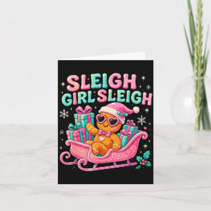 Sleigh Girl Cute Gingerbread Christmas Art  Card