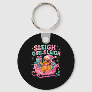 Sleigh Girl Cute Gingerbread Christmas Art  Keychain
