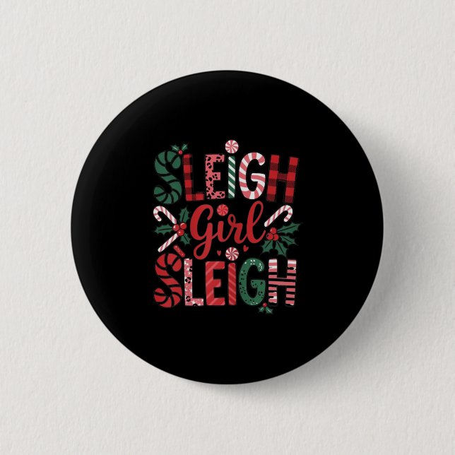 Sleigh Girl Sleigh Funny Little Women's Retro Chri 2 Inch Round Button (Front)