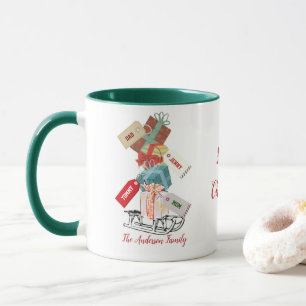 Sleigh Green Red White Family Modern Christma. Mug