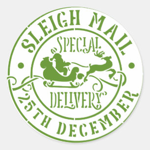sleigh Mall Special Delivery Stamp Classic Round Sticker