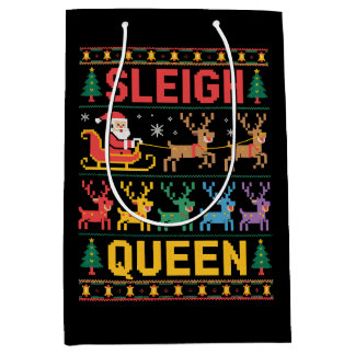 Sleigh Queen Christmas Santa Reindeer Ugly Sweater Medium Gift Bag
