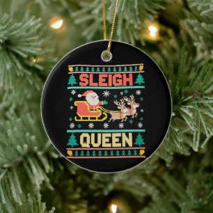 Sleigh Queen LGBTQ Rainbow Reindeer Christmas Xmas Ceramic Ornament
