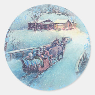 SLEIGH RIDE by SHARON SHARPE Classic Round Sticker
