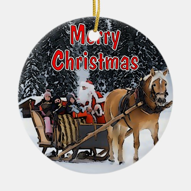 Sleigh Ride Ceramic Ornament (Front)