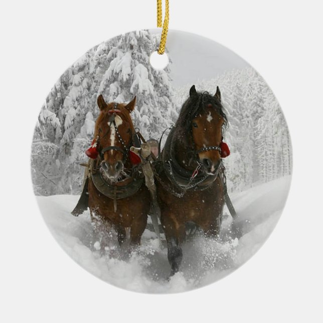 Sleigh Ride Ceramic Ornament (Front)