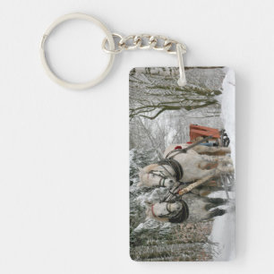 Sleigh Ride in the Snowy Forest Keychain
