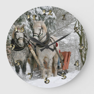 Sleigh Ride in the Snowy Forest Large Clock