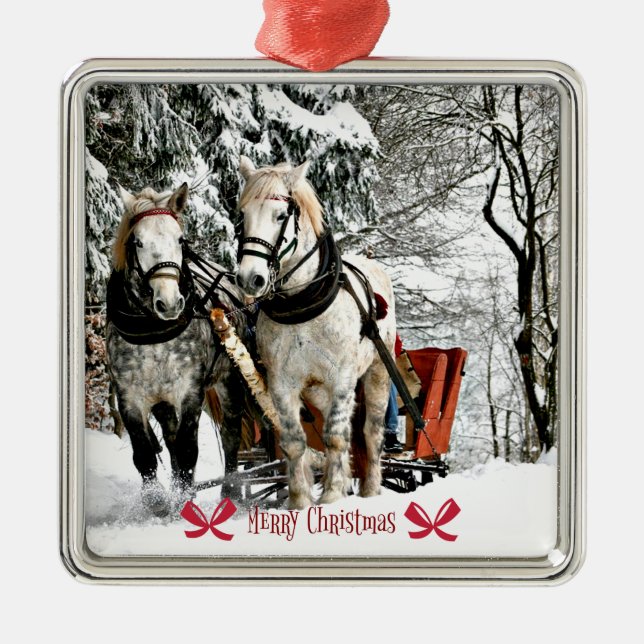 Sleigh Ride, Merry Christmas Metal Ornament (Front)