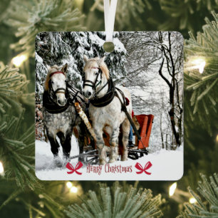 Sleigh Ride, Merry Christmas Metal Ornament