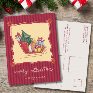 Sleigh Ride Merry Christmas Red Stripes Non Photo Holiday Postcard