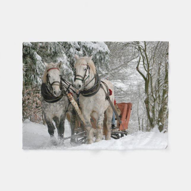 sleigh+ride,snow,forest,horse,winter,white,gallop, fleece blanket (Front (Horizontal))