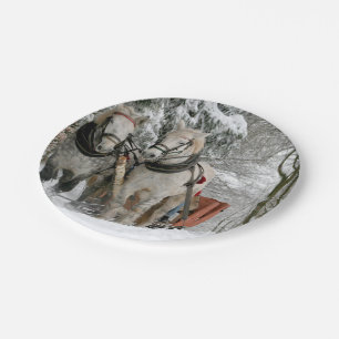 sleigh+ride,snow,forest,horse,winter,white,gallop, paper plate