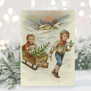 Sleigh Ride Vintage Christmas Card
