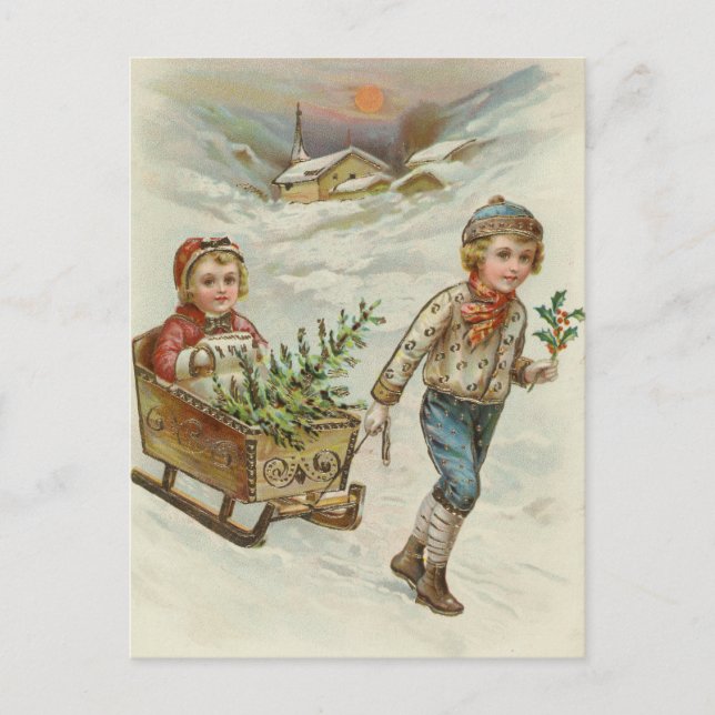 Sleigh Ride | Vintage Christmas Postcard (Front)
