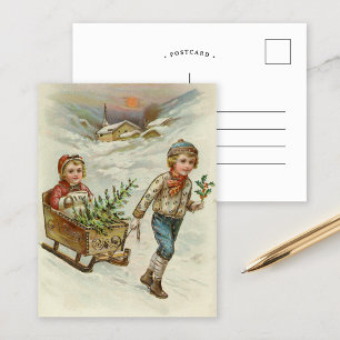 Sleigh Ride   Vintage Christmas Postcard