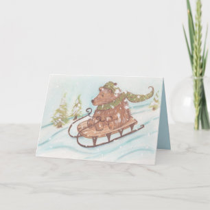 Sleigh Riding Holiday Bear Card