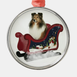 Sleigh Sheltie Metal Ornament