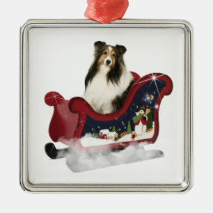 Sleigh Sheltie Metal Ornament