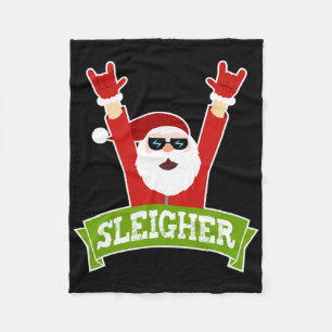 Sleigher - Fun Heavy Metal Music Santa - Christmas Fleece Blanket