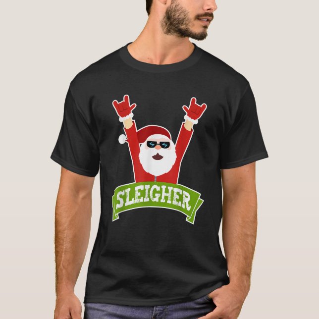 SLEIGHER Funny Heavy Metal Music Santa Christmas  T-Shirt (Front)