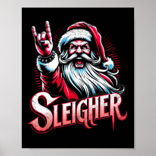 Sleigher Hail Santa Heavy Metal Christmas For Men  Poster