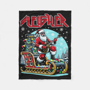 Sleigher Hail Santa Heavy Metal Christmas Rock Xma Fleece Blanket