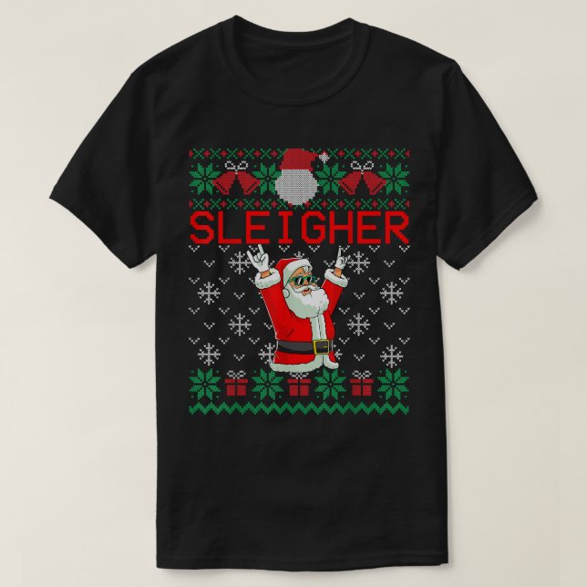 Sleigher Heavy Metal Music Hail Santa Ugly Christm T-Shirt (Design Front)