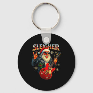 Sleigher Rock Santa Funny Metal Christmas Design  Keychain