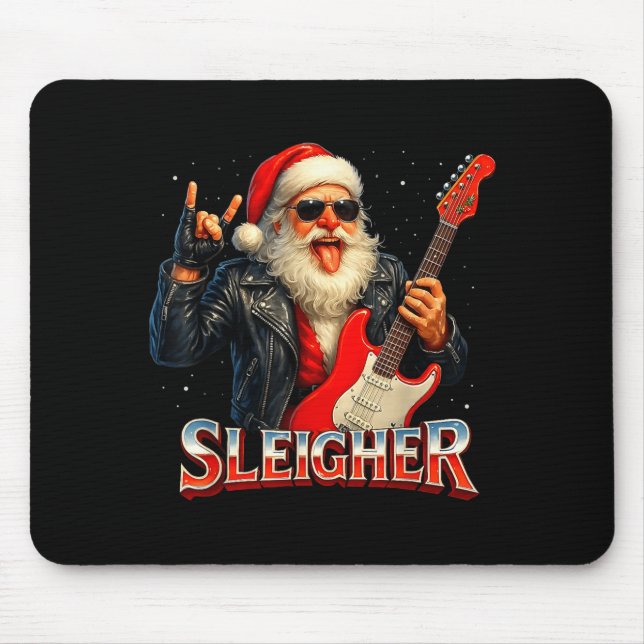 Sleigher Rock Santa Funny Metal Christmas Design  Mouse Pad (Front)