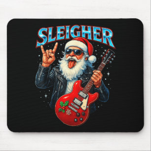 Sleigher Rock Santa Funny Metal Christmas Design Mouse Pad