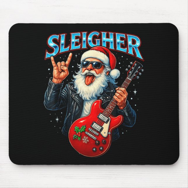 Sleigher Rock Santa Funny Metal Christmas Design  Mouse Pad (Front)