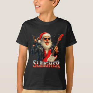 Sleigher Rock Santa Funny Metal Christmas Design  T-Shirt