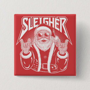 Sleigher Santa Claus Funny Metal Christmas Rock 2 Inch Square Button