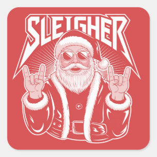 Sleigher Santa Claus Funny Metal Christmas Rock  Square Sticker