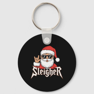 Sleigher Santa Claus Funny Rock Music Santa Claus Keychain