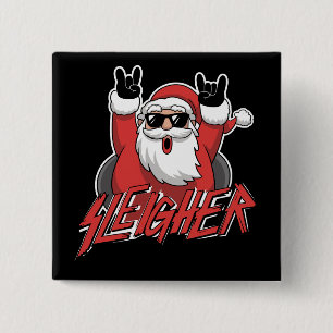 Sleigher Santa Claus Metal Christmas Funny Hail 2 Inch Square Button