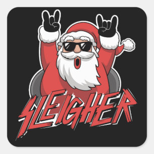 Sleigher Santa Claus Metal Christmas Funny Hail Square Sticker