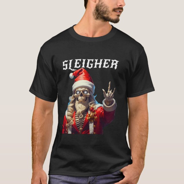 Sleigher Skull Santa Rocks Christmas Xmas Men Wome T-Shirt (Front)