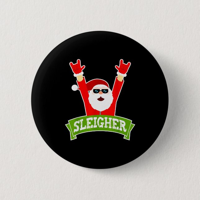 Sleigher Ugly Sweater Heavy Metal Christmas Sweate 2 Inch Round Button (Front)